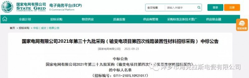 ?？死怪袠?biāo)國家電網(wǎng)有限公司2021年第三十九批采購（輸變電項(xiàng)目第四次線路裝置性材料招標(biāo)采購）項(xiàng)目